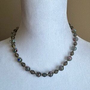 Artisan Glass Bead Necklace • Handcrafted Floral Beads • Neutral Tones